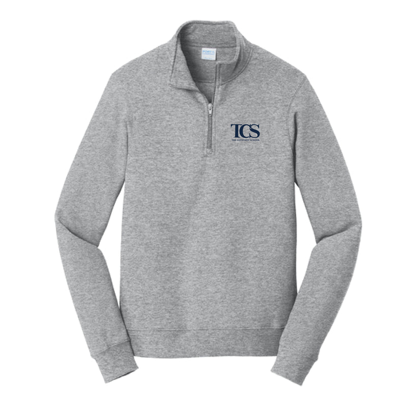 The TCS Logo | Adult Embroidered Athletic Heather 1/4-Zip Pullover Sweatshirt.