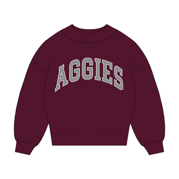 The Madi Classic Mockneck Aggies Applique | Deep Maroon - Grey Applique