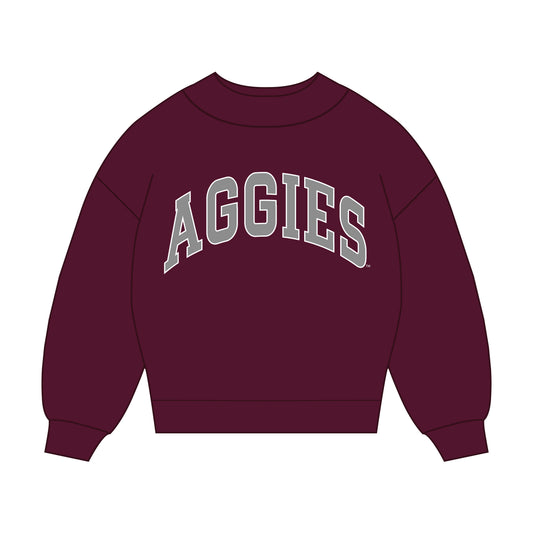 The Madi Classic Mockneck Aggies Applique | Deep Maroon - Grey Applique
