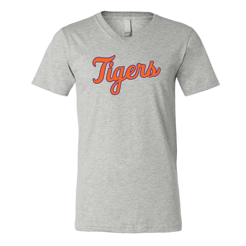 The Tigers Baseball Script | Athletic Heather V-Neck Tee