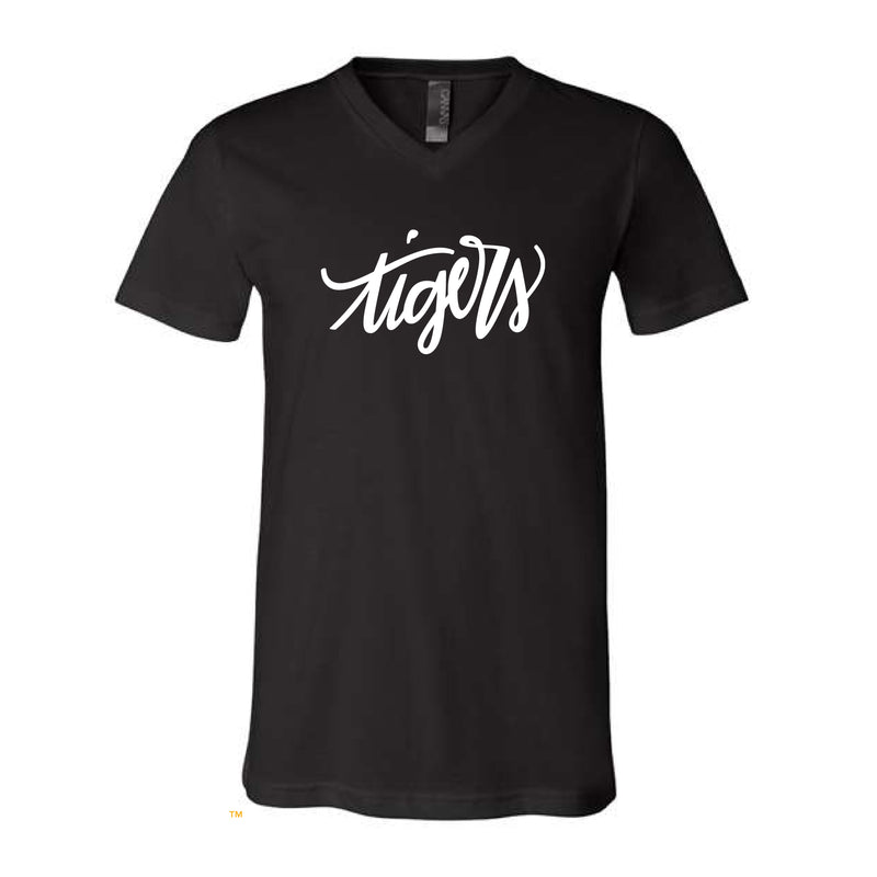 The Tigers Script Missouri | Black V-Neck Tee