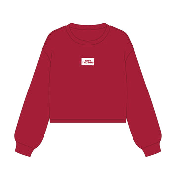 The Becca Boxy Crewneck Troy Trojans Woven Label | Deep Red