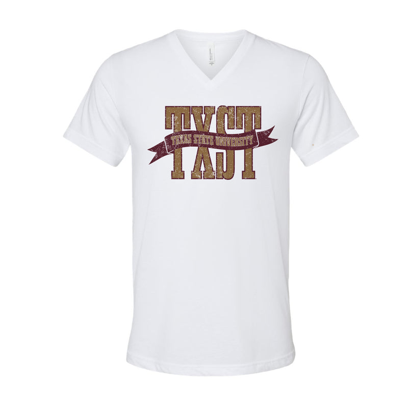 The TXST Banner | White V-Neck Tee