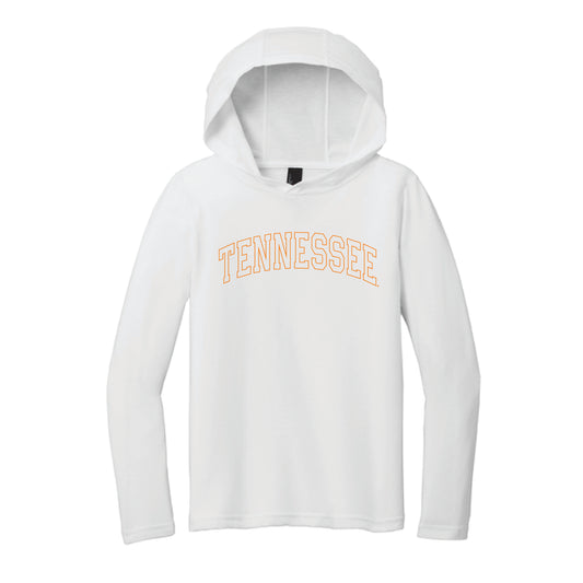 The Tennessee Arch Outline | Youth White Long Sleeve Hoodie