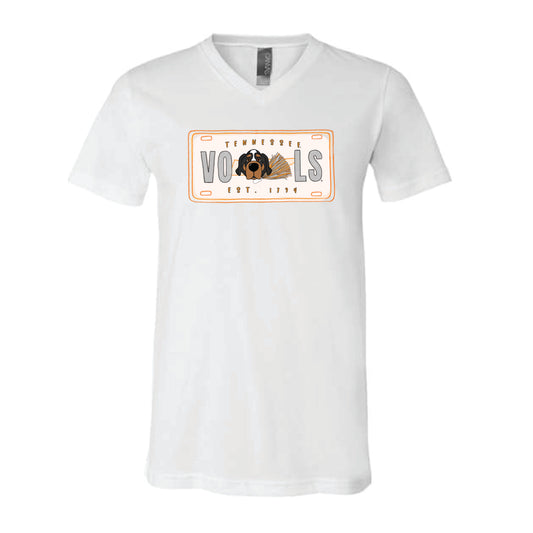 The Tennessee License Plate | White V-Neck Tee