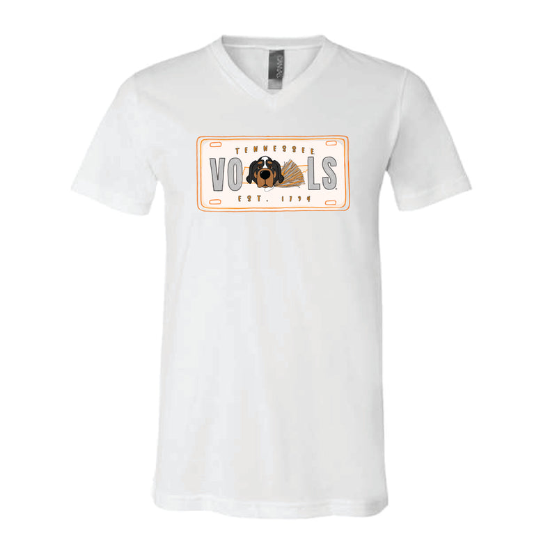 The Tennessee License Plate | White V-Neck Tee