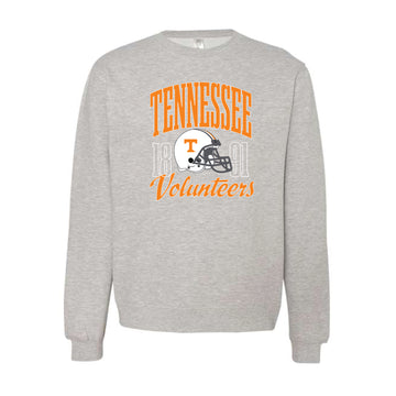 The Tennessee Volunteers Football Helmet | Adult Grey Heather Sweatshirt