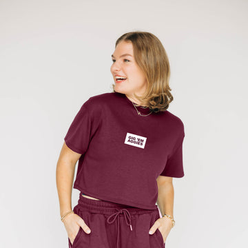 The Kristen Airy Tee Gig 'Em Aggies Woven Label | Deep Maroon