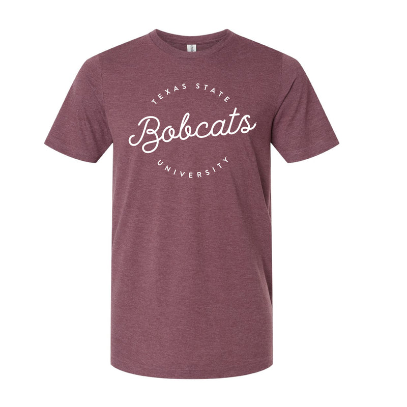 The Texas State Bobcats Script | Heather Maroon Tee