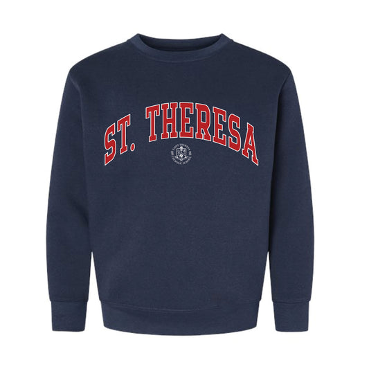 The Saint Theresa Arch | Youth Navy Crewneck Sweatshirt