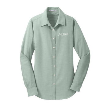 The Scott Bridge | Embroidered Women's Green Long Sleeve Tee