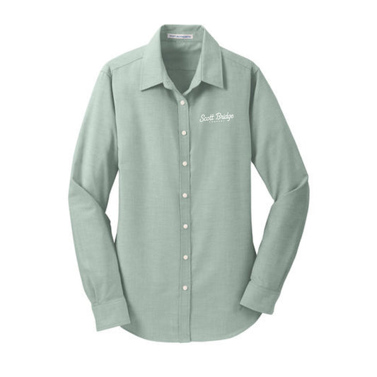 The Scott Bridge | Embroidered Women's Green Long Sleeve Tee