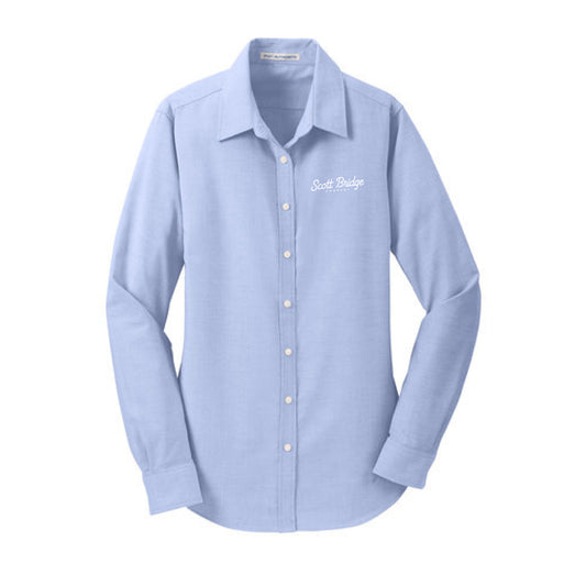 The Scott Bridge | Embroidered Women's Oxford Blue Long Sleeve Tee