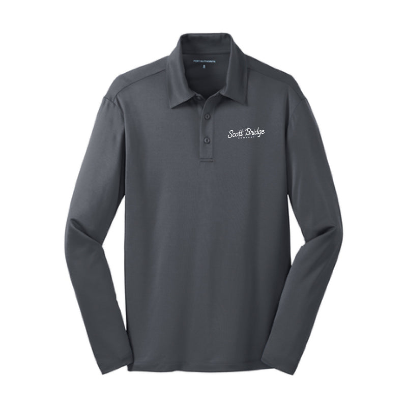 The Scott Bridge | Embroidered Steel Grey Silk Performance Long Sleeve Polo