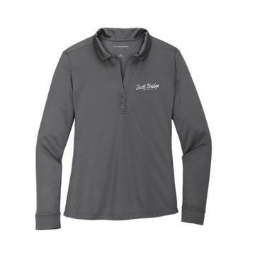 The Scott Bridge | Embroidered Steel Grey Women's Silk Performance Long Sleeve Polo