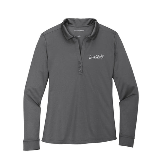 The Scott Bridge | Embroidered Steel Grey Women's Silk Performance Long Sleeve Polo