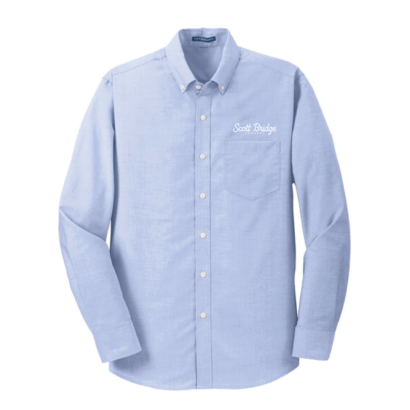 The Scott Bridge | Embroidered Oxford Blue Long Sleeve Tee