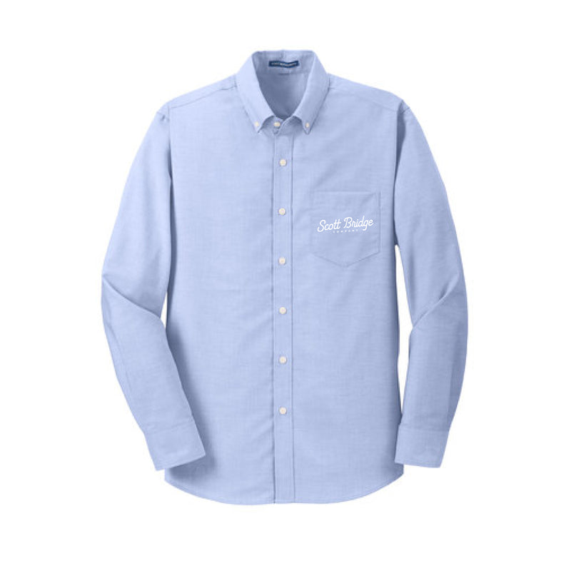 The Scott Bridge | Embroidered Oxford Blue Long Sleeve Tee