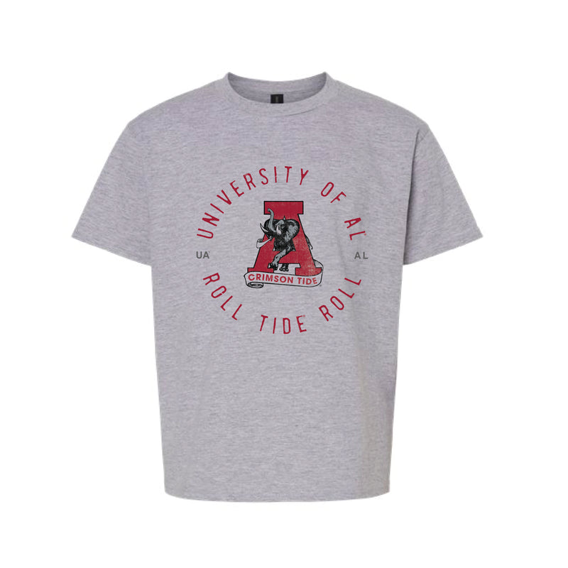 The Throwback Roll Tide Roll Circle | Youth Sport Grey Tee