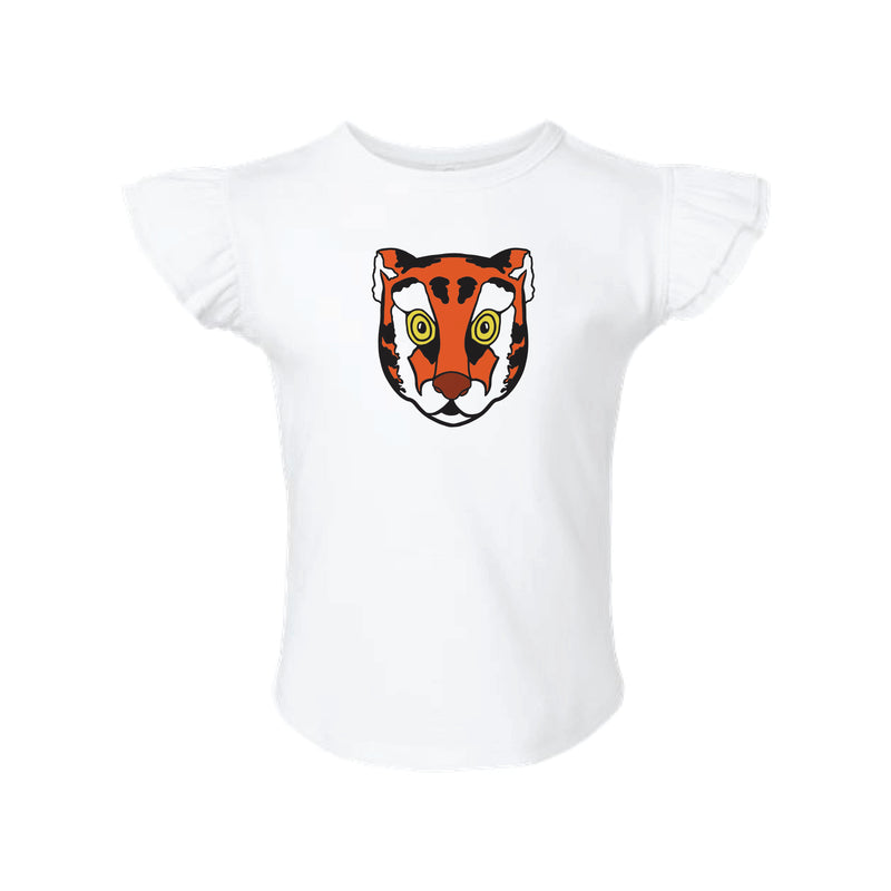 The Tiger Head | Toddler White Flutter Sleeve Tee