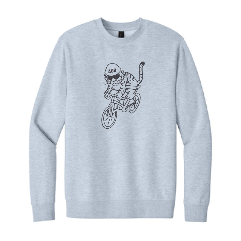 The Tiger On Bike | Adult Light Heather Grey Fleece Crew