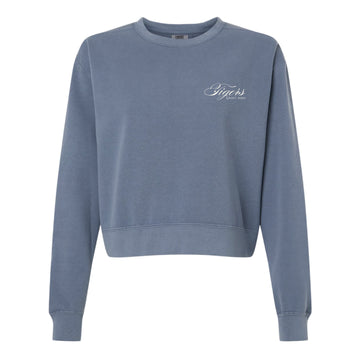 The St Ann Cursive | Embroidered Adult Blue Jean Mid Length Crewneck Sweatshirt