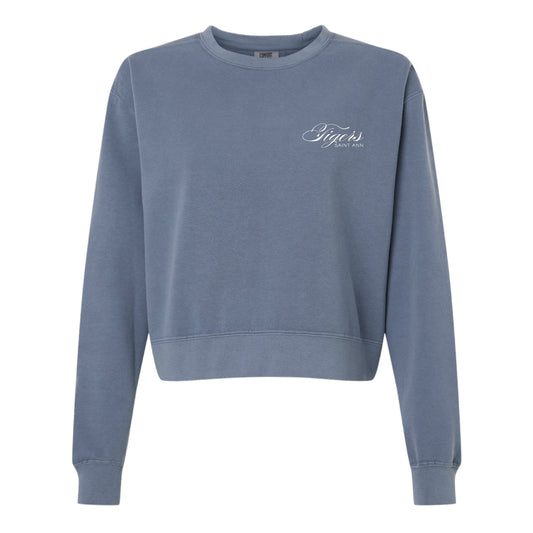 The St Ann Cursive | Embroidered Adult Blue Jean Mid Length Crewneck Sweatshirt