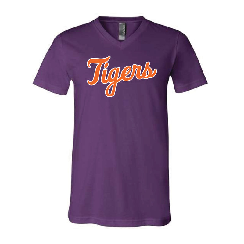 The Tigers Script Logo | Team Purple V-Neck Tee