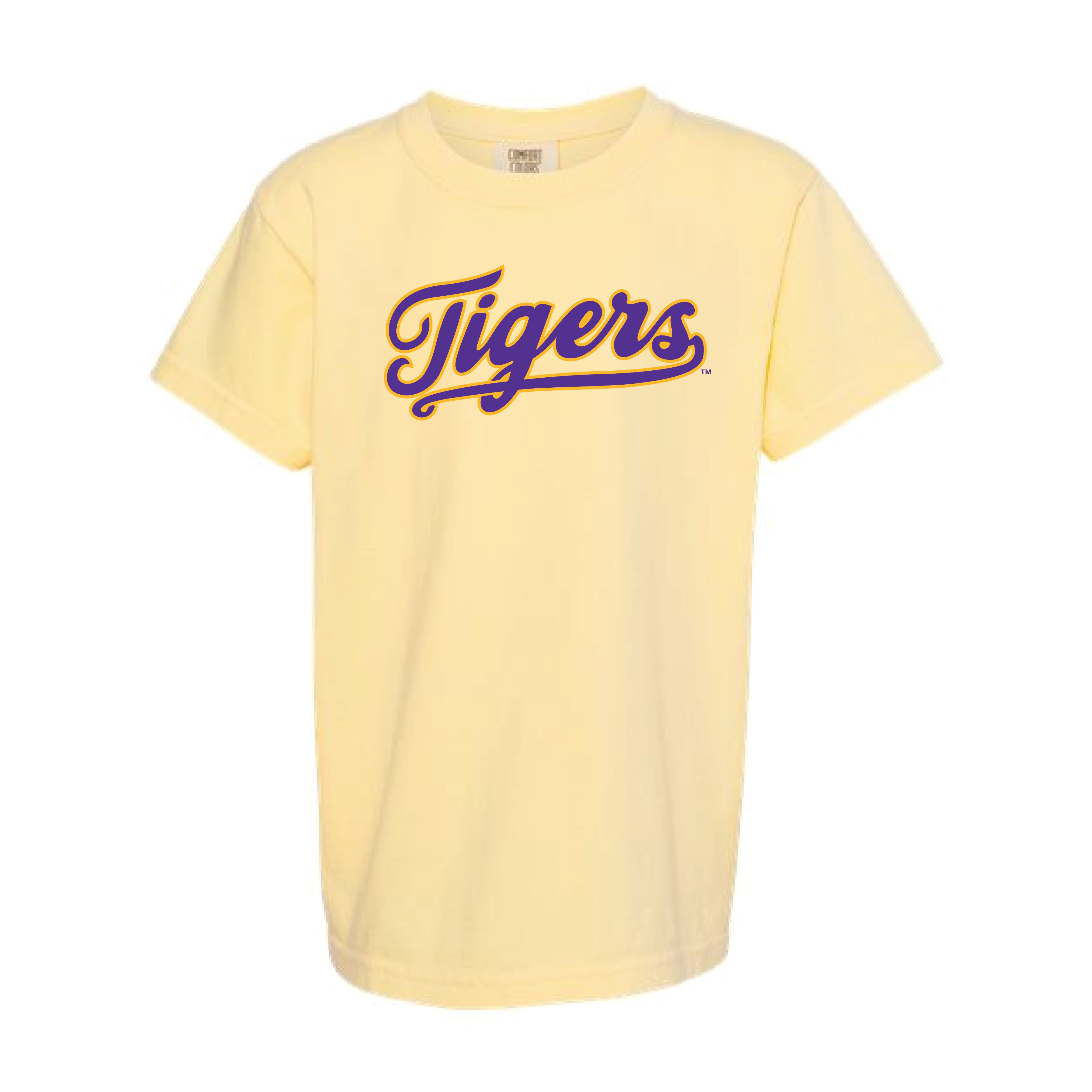 The Tigers Baseball Script | Youth Butter Tee – Scarlet & Gold