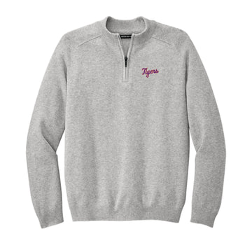 The Tigers Baseball Script | Gusty Grey Heather 1/4 Zip Sweater