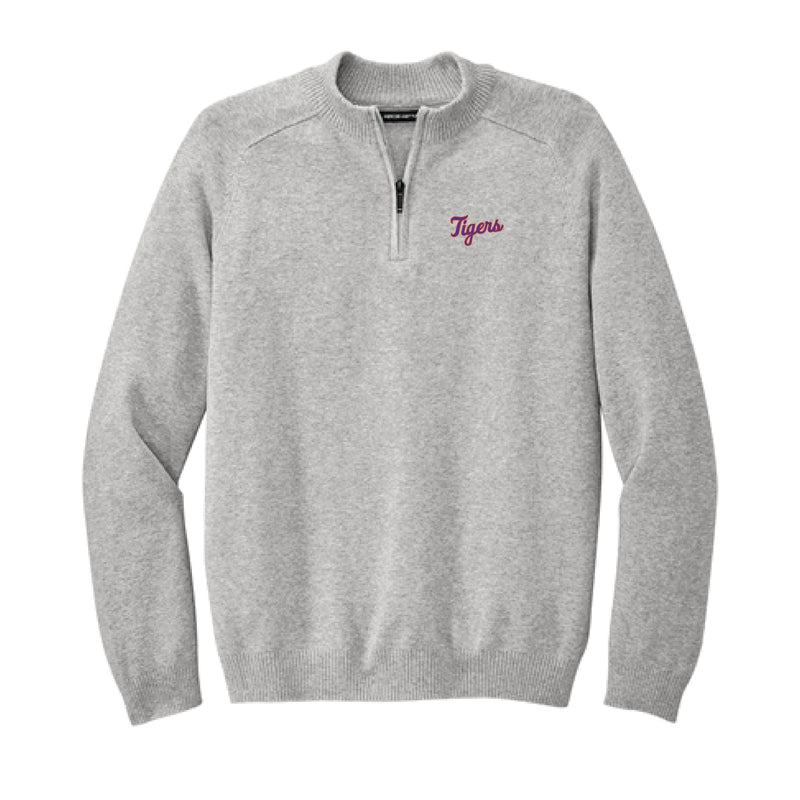 The Tigers Script Logo | Gusty Grey Heather 1/4 Zip Sweater