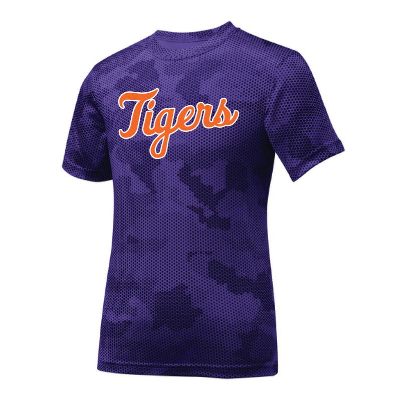 The Tigers Script Logo | Purple Sports Tek Tee