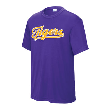 The Tigers Baseball Script | Youth Purple Performance Tee