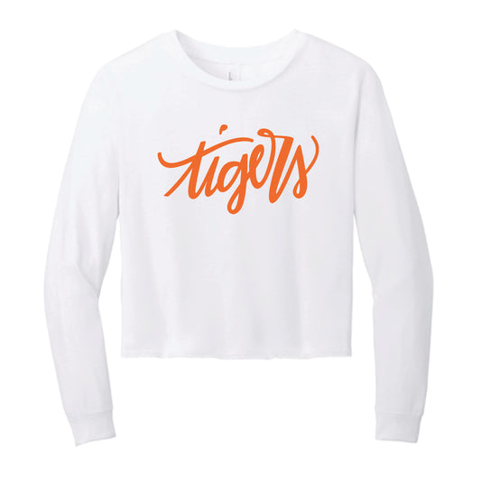 The Tigers Script | White Long Sleeve Crop Tee