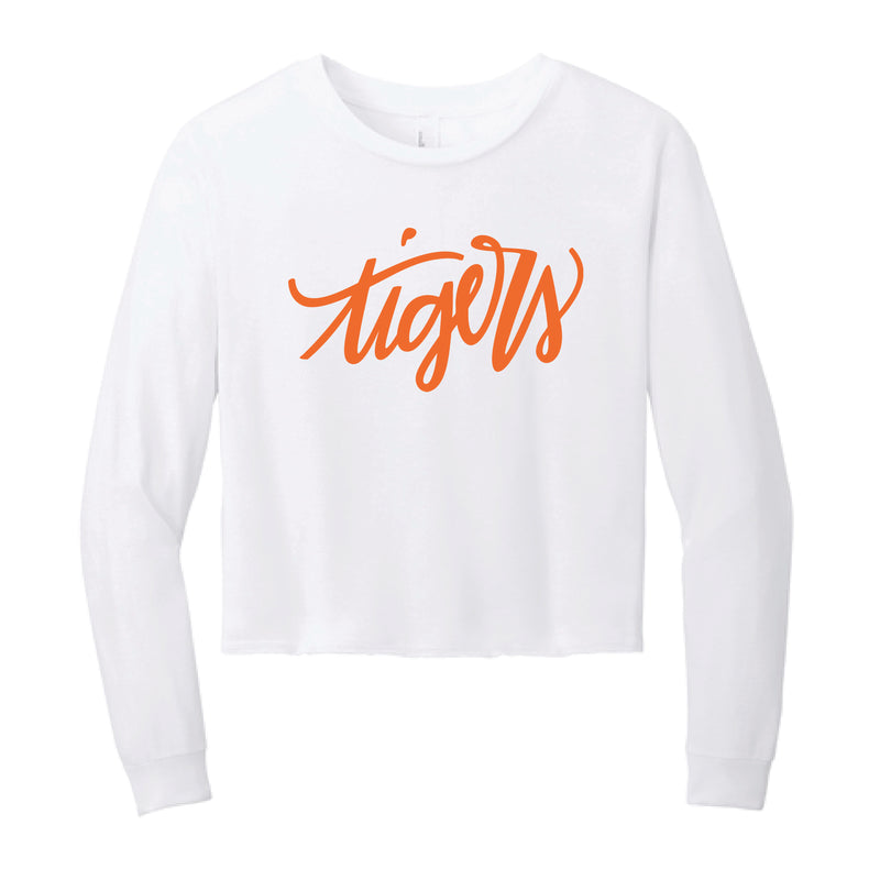 The Tigers Script | White Long Sleeve Crop Tee