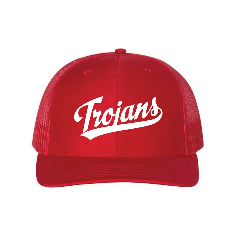 The Trojans Swoosh | Embroidered Red Richardson Trucker Cap