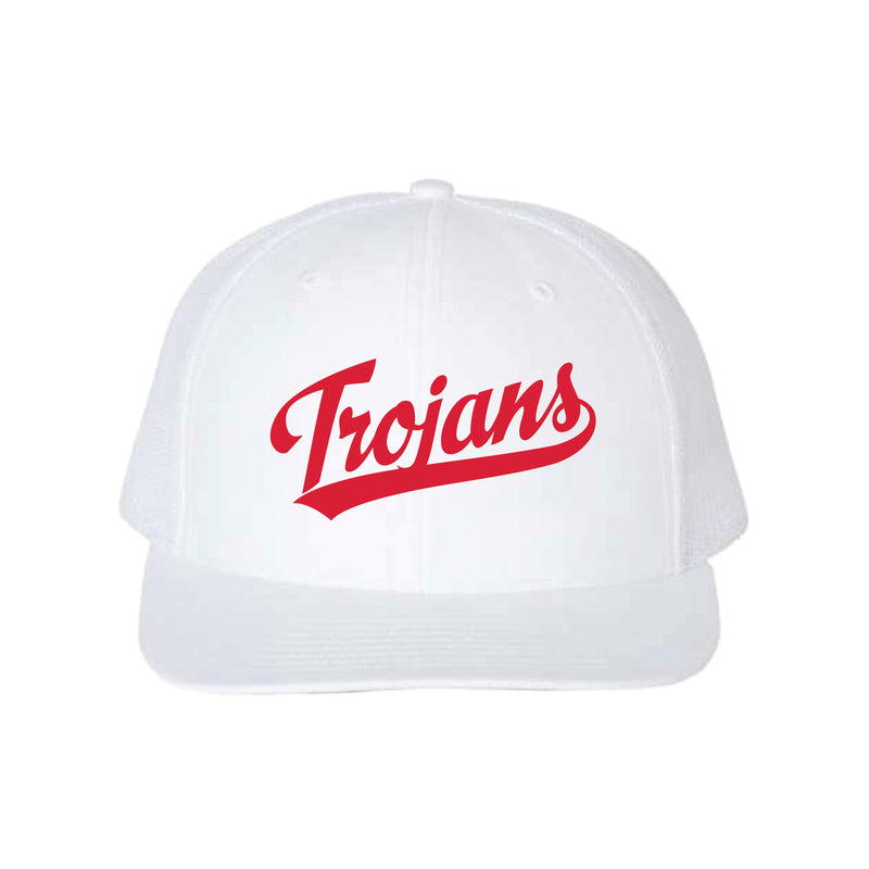 The Trojans Swoosh | Embroidered White YP 3D Puff Trucker Cap