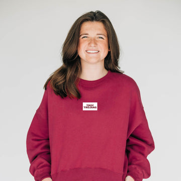 The Becca Boxy Crewneck Troy Trojans Woven Label | Deep Red