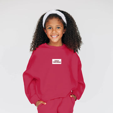 The Becca Boxy Crewneck Troy Trojans Woven Label | Youth Deep Red