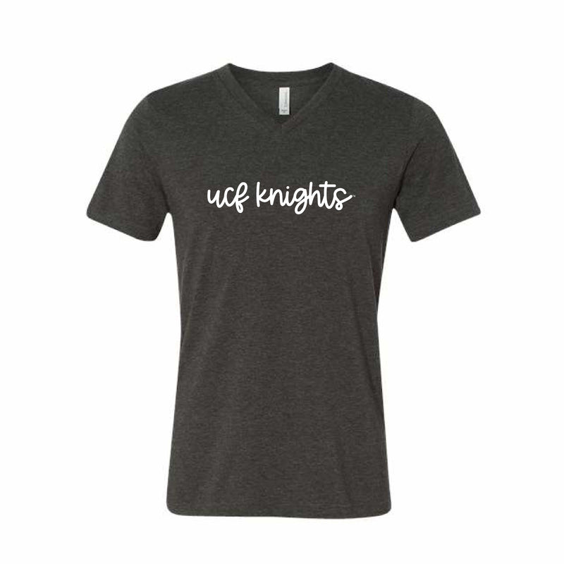 The UCF Knights Cursive | Dark Grey Heather V-Neck Tee