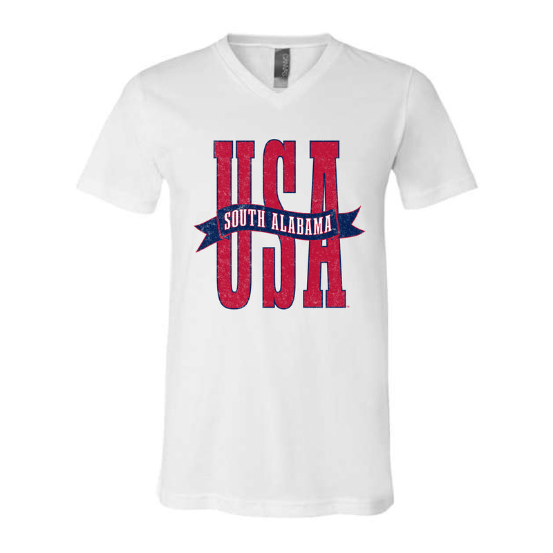 The USA Banner | Adult White V-Neck Tee