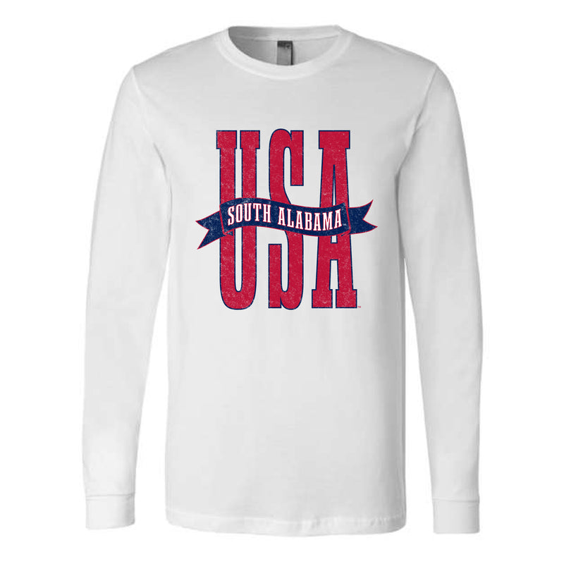 The USA Banner | Adult White Long Sleeve Tee