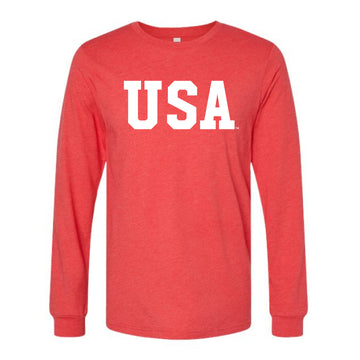 The USA Block | Adult Heather Red Long Sleeve
