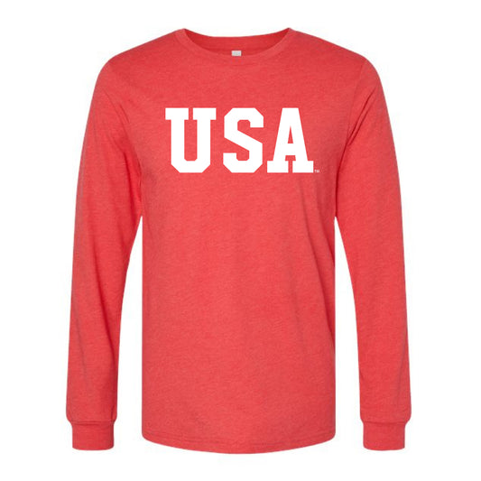 The USA Block | Adult Heather Red Long Sleeve
