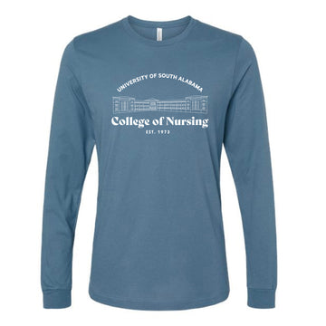 The USA College of Nursing Building | Steel Blue Long Sleeve Tee