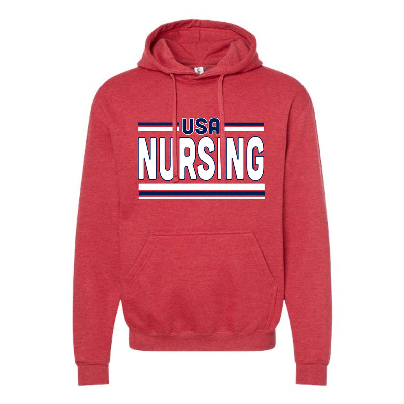 The USA Nursing Stripes | Heather Red Oversized Hooded Sweatshirt