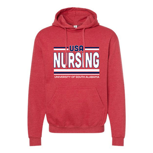 The USA Nursing Stripes | Heather Red Oversized Hooded Sweatshirt