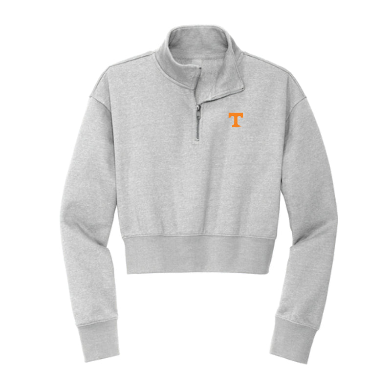 The UT Logo | Light Grey Heather 1/2 Zip Cropped Sweatshirt