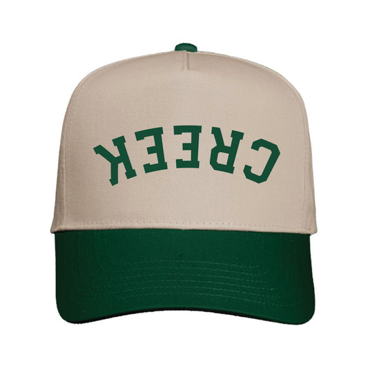 The Upside Down Creek | Embroidered Khaki/ Forest Green Cap