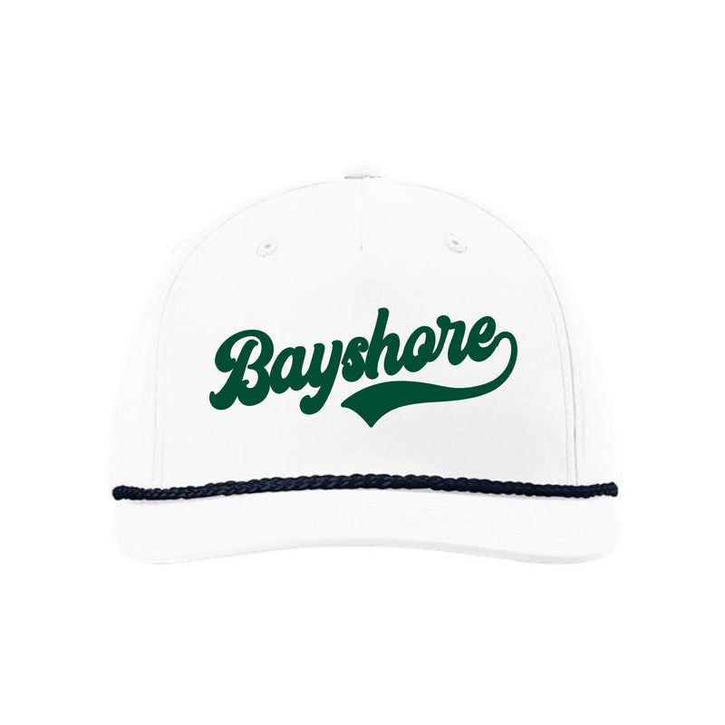 The Vintage Bayshore Script | Embroidered White/Navy Rope Cap